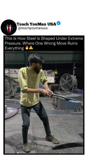 TeachYouMan USA on Instagram: "Steel moves like liquid when it’s pushed past 1,200°C, and once it’s out of the furnace, every second counts. 🔥🏭 This is one of the highest-pressure jobs in manufacturing. The steel must be guided, bent, and shaped before it cools and hardens, using rollers, gravity, and precise manual control. There’s no pause button. Miss the timing by seconds and the entire piece is ruined. Each movement manages heat loss, internal stress, and final strength in real time. Work
