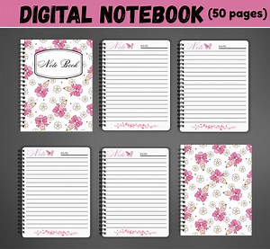 Flower-themed Digital Notebook | Simple & Easy-to-use Printable PDF | 50 Pages | Digital Download - Etsy