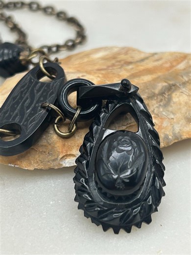 Victorian Whitby Jet Floral Pendant With Nail Head Bale and Antique Beads Mourning Jewelry Necklace - Etsy