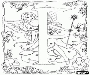 The letter F and the fairy coloring page printable game