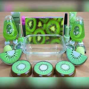 Mixing KIWI SLIME Makeup and glitter into Clear Slime Satisfying Slime Videos | Luxury Cosmetics