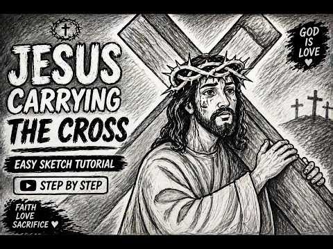 Easy Jesus Sketch Drawing for BeginnersJesus with Cross Drawing | Christian Art Tutorial
