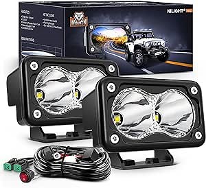 Nilight 2 PCS 3 Inch Motorcycle LED Pods 1300LM Built-in EMC Driving Lights Super Spotlight Offroad Fog Light w/ 16AWG DT Wiring Kit for Motorbike SUV ATV Truck Boat Tractor Forklift