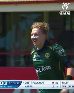 Olly Riley with a brilliant delivery. USA lose their second opener Prannav Chettipalayam for just 8 runs. #U19WorldCup | ICC - International Cricket Council