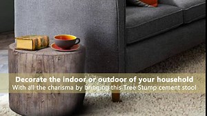 Benjara Round Tree Stump Cement Stool, Weathered Brown