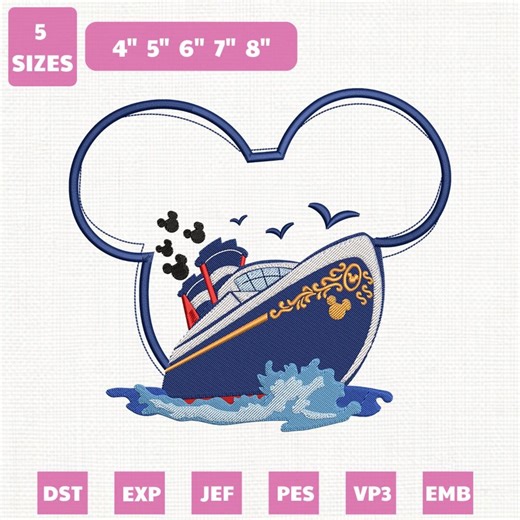 Disney Cruise Mickey Machine Embroidery File, Disney Family Vacation Trip (instant Download) - Etsy
