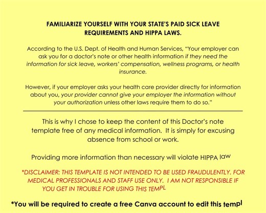 Editable Doctor's Excuse Template: Printable Medical Note (canva) - Etsy