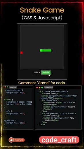 I Built a Snake Game Using HTML, CSS & JavaScript 🐍🔥