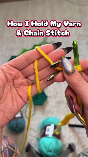 This is how I hold my yarn and I can teach you too! I also added the chain stitch in this tutorial. #crochetstitchtutorial #yarntok #howtoholdyarn #crochettutorials