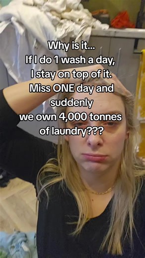Make it make sense. How does skipping one wash turn into every sock, towel and school jumper in the house needing cleaned at the same time? 😭 Laundry in a house with kids is actually a full-time job. #LaundryDay #MumLifeReality #NeverEndingWashing #SAHMMum #RelatableMum