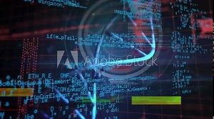 Animation of dna molecule with evidence text over programming language and glitch technique