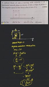 A cubical block of side a moving with velocity v on a horizonta... | Filo