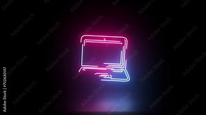 Laptop icon doodle glowing animation effect 2K 4K HD.mp4 Stock Video