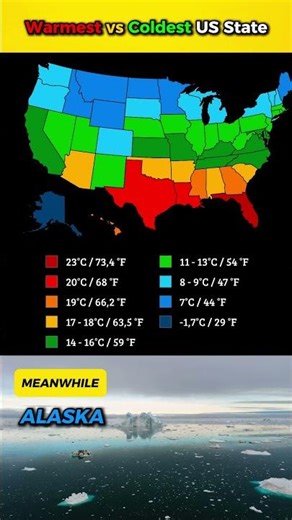 Average Annual Temperature in All American States #map #usa #geography #youtubeshorts