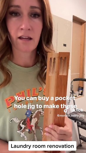 Watch me mess up my cabinet face frame. In this reel, we’re diy renovating my super small laundry room and we’ve built the cabinet box for my stacked washer and dryer, which will give me more space and help me create function and organization in a small room. I talk shop, and one of the basics of cabinet building is understanding face frames, what they do and how to build them. We’re building this unit with 1.5” face frames, and we drilled pocket holes in the back to add strength to our frame. I