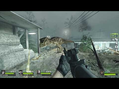 Left 4 Dead 2 x Dino Crisis with Tyrannosaurus Rex t-rex boss full gameplay