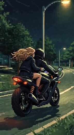 Wind in Her Hair 🌬️ | Midnight Motorcycle Ride | Pixel Art Animation Loop