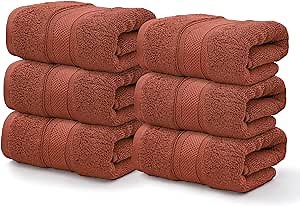 MoNiBloom 6-Piece 100% Cotton Hand Towel Set for Bathroom Home Hotel Spa Gym Yoga Shower Highly Absorbent Ultra Soft Quick-Dry (Rust)