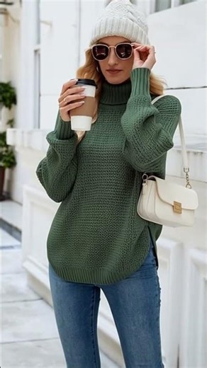 This Ribbed Turtleneck Sweater with Side Splits is EVERYWHERE Fall 2026 🍂🖤 So Soft & Cozy!