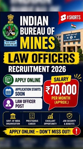 Govt Law Officer Vacancy 2026 | Indian Bureau of Mines | ₹70,000 #Shorts #ytshorts