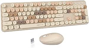 UBOTIE Colorful Computer Wireless Keyboards Mouse Combos, Typewriter Flexible Keys Office Full-Sized Keyboard, 2.4GHz Dropout-Free Connection and Optical Mouse (Milk Tea -Colorful)