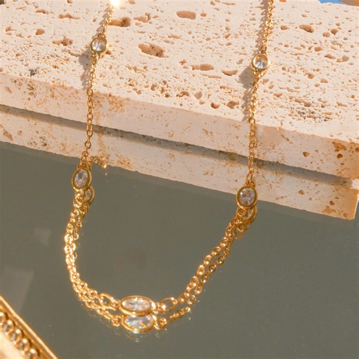 18k Gold Filled Station CZ Necklace - Etsy