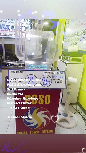 December 07, 2023 PCSO STL-Olongapo 3rd Draw - 08:00PM Winning Numbers In Exact Order ---==21-26==--- -GoldenMatrix | Golden Matrix Gaming & Amusement Corporation