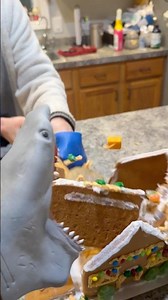 Shark puppets gingerbread house gets obliterated