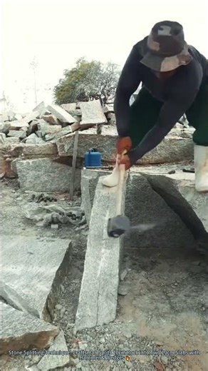 Stone Splitting Technique! Craftsman Splits 20cm Rock into Two 10cm Slabs with Hammer & Wedges 🔥