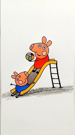 ✅️ Reverse Play 🤔 How to Draw Peppa and George Pig on a Slide | Fun Playground Drawing for Kids