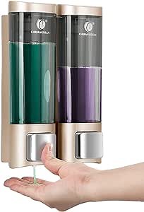 Double 200ML Shower Soap Dispenser for Shower Wall Wall Mounted Bathroom Shampoo and Conditioner Dispenser Kitchen Dish Detergent Container Hand Body Wash Liquid Soap Dispenser for Home Hotel