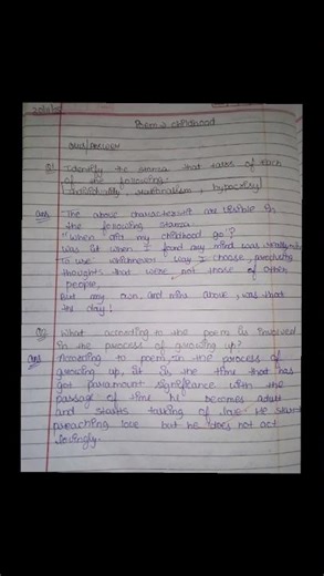 class 11 english poem childhood question and answer #class11 #shortsviral #examtips #exam