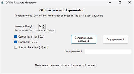 Offline Password Generator (Windows) by TryNewThings