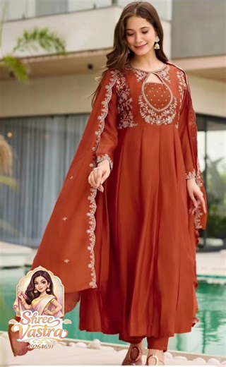 NEW BEUTIFUL HEAVY FULLY STITCHIED ANARKALI SUIT RM 130.00 only BRAND SHOWROOM PIECE🫶🌼 CORDING HEVAY Full Work Featuring beautiful Heavy ANARKALI Suit Set which is beautifully decorated with intricate Cording embroidery, self weaving . It is paired with matching pants and cording embroidery cutwork Dupatta. Fabric - HEAVY vichitra SILK with top full inner😍 Dupatta Fabric -HEVAY vichitra silk with embroidery cutwork WORK🫶 Inclusive: Top, Bottom & Dupatta [3 piece] Size - M L XL XXL PREMIUM HE