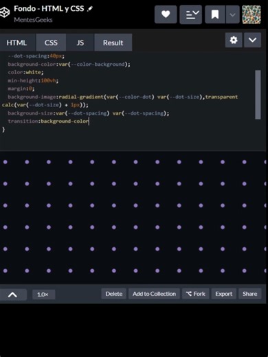 Cómo crear un fondo de patrón de puntos moderno con HTML y CSS Crea un fondo moderno para tu web en minutos 😎✨ Usando solo CSS y HTML puedes hacer un patrón de puntos elegante y responsive. 💻 Código fácil y editable. Código: https://wuolah.com/apuntes/lenguajes-de-marcas-y-sistemas-de-gestion-de-informacion/html-css-java-script-fondo-html-pdf-12872662?utm_source=wuolah&utm_medium=referral&utm_campaign=file-sharefile&referral=Sotsnia3 📢 Sígueme en todas las redes para no perderte nada: #Youtub