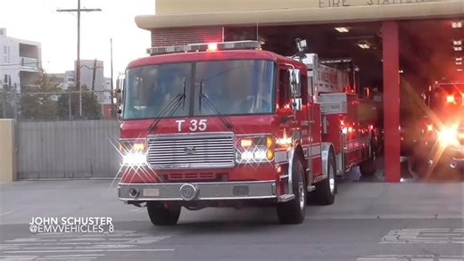 John Schuster on Instagram: "LAFD Task Force 35 & NEW Rescue 35 are seen here responding to a structure fire up in the Hollywood Hills. @losangelesfiredepartment @joinlafd @lafdwestbureau @piercemfg @kmefireapparatus #americanlafrance #losangelesfire #losangelesfiredepartment #taskforce #taskforce35 #truck35 #engine35 #engine235 #rescue35 #ambulance #pumper #tiller #tda #ladder #structurefire #fullhouse #emvvehicles_8 #fire #firefighter #losangeles #california #socal #southerncalifornia"