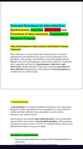 Questionnaire, Interview, Observation and Procedure of data collection. #shorts #trending