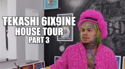 EXCLUSIVE: Tekashi 6ix9ine Mansion Tour: Wall of Plaques Showing Over 50 Million Records Sold