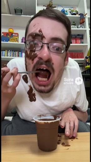 Disabled person eating pudding