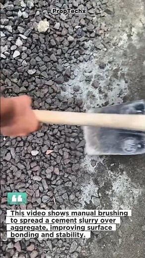 Manual Cement Slurry Brushing on Gravel for Stronger Surface #Construction #Concrete #Shorts