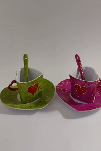 Valentine's Day Mugs With Heart Design, Hand-painted Ceramic Porcelain, Colorful, Handmade - Etsy