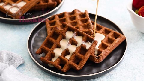 Chocolate Waffles with Cinnamon Tres Leches Sauce