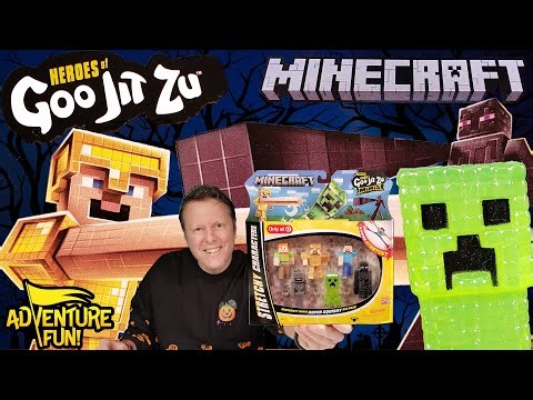 Heroes of Goo Jit Zu Minecraft Gold Armor Steve vs Creeper, Enderman & Skeleton Toy review!