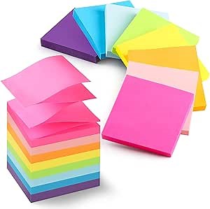 (8 Pads) Pop-up Sticky Notes 3x3 Inches, 8 Bright Colors Super Sticky Notes, Clean Removal, Recyclable, 84 Sheets/pad