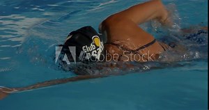 Slow Motion Close up of Woman doing Front Crawl in Lanes.