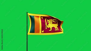sri lanka flag waving on green screen background. 3D Rendering animation video footage. High quality 4K resolution