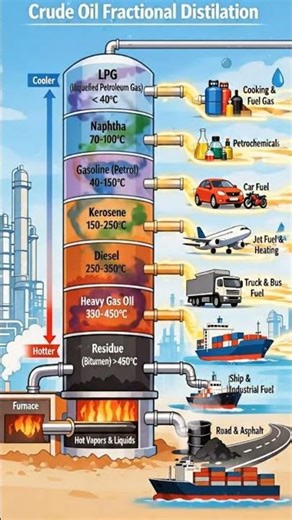 Crude Oil Distillation Explained in 60 Seconds 🔥 | How Petrol, Diesel & LPG Are Made