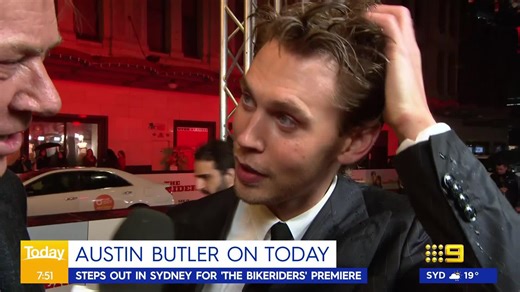 Hollywood heartthrob Austin Butler braved a Sydney storm to speak with Dickie on the red carpet last night for his new film 'The Bikeriders'. #9Today | WATCH LIVE 5.30am | TODAY