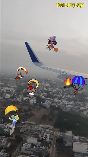 The plane is crashing and cartoon characters are flying using parachute | Aeroplane is on Fire 🔥
