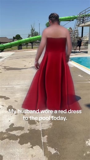 My husband wore a red dress to the pool today. I love this red dress filter for him. #reddress #reddresstonight #reddresstrend #mooreoklahoma #oklahoma #husbandprank #husband #husbandwife #okie #moore #funny @Ryaninoklahoma